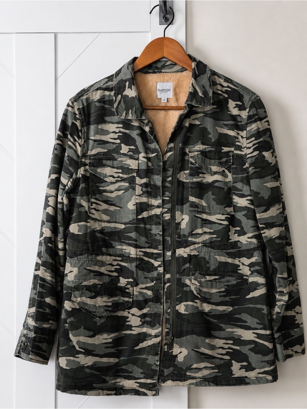 Kensie Jeans Camo Faux Sherpa Lined Utility Jacket Size Small